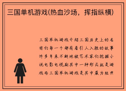 三国单机游戏(热血沙场,挥指纵横)