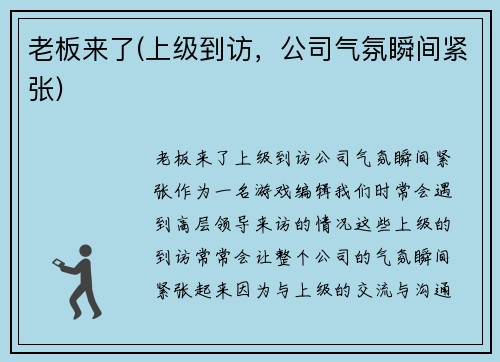 老板来了(上级到访,公司气氛瞬间紧张)